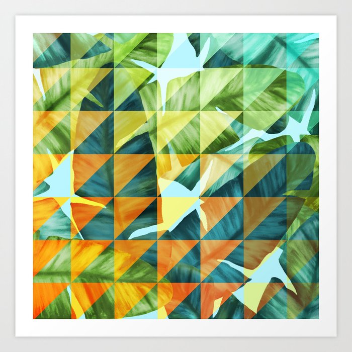 Abstract Geometric Tropical Banana Leaves Pattern Art Print By