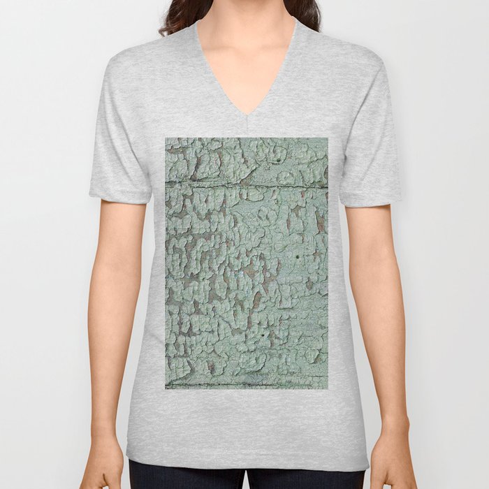 Part of wood with peeled green paint, abstract texture V Neck T Shirt