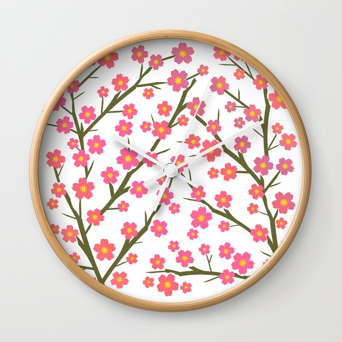 Blooming - coral on white Wall Clock