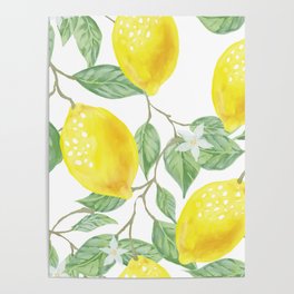 Lemons and Leaves Watercolor Illustration, The Branches Of The Lemon Tree, Watercolor Lemon Tree Poster