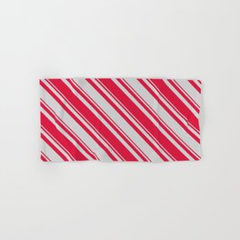 [ Thumbnail: Light Grey and Crimson Colored Lines/Stripes Pattern Hand & Bath Towel ]