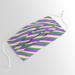 [ Thumbnail: Sea Green, Purple & Beige Colored Striped/Lined Pattern Face Mask ]