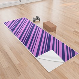 [ Thumbnail: Midnight Blue & Violet Colored Pattern of Stripes Yoga Towel ]