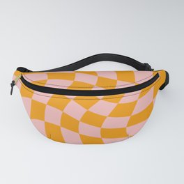 Wavy Check - Orange And Pink - Checkerboard Pattern Print Fanny Pack