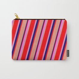 [ Thumbnail: Dark Salmon, Blue, Red, and Violet Colored Lines Pattern Carry-All Pouch ]