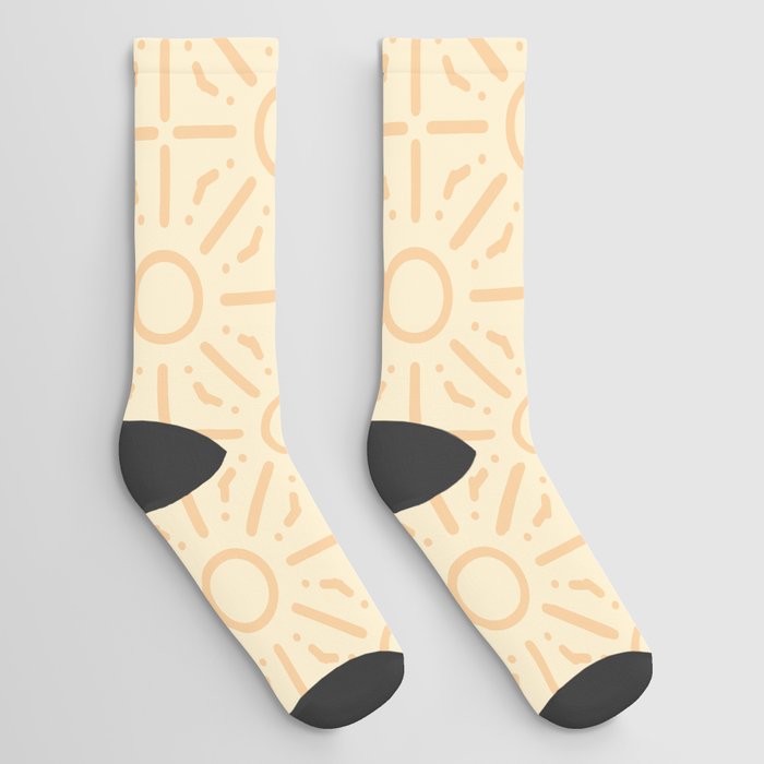 Sunshine geometric illustrations in monochrome yellow pattern design Socks