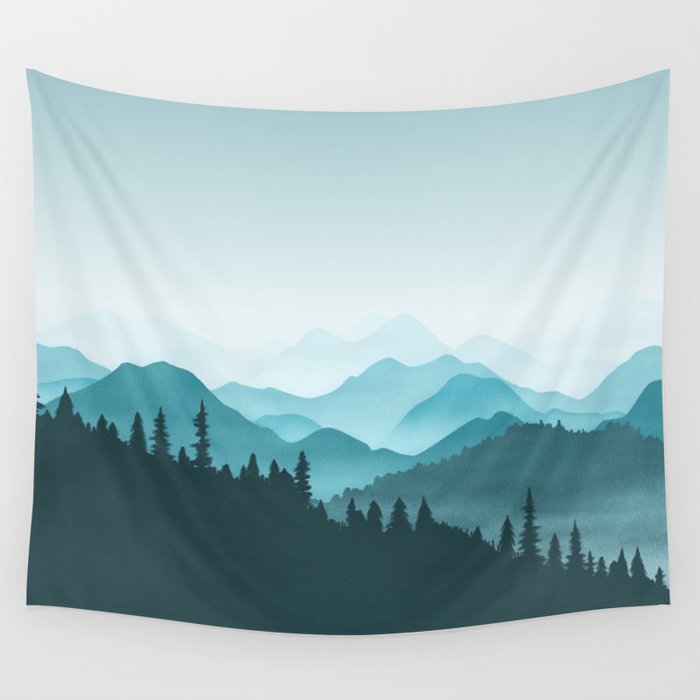 Teal Mountains Wall Tapestry