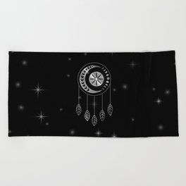 Tribal moon phases dream catcher in silver Beach Towel