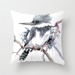 Belted Kingfisher, Gray design, Gray design Throw Pillow | Kingfisher, Watercolorbirds, Nature, Birdlovergift, Watercolor, Graydesign, Beltedkingfisher, Birdpainting, Painting, Kingfisherdesign 