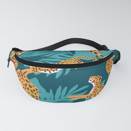 leopards in tropical forest - orange and dark blue Fanny Pack