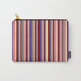 [ Thumbnail: Eyecatching Grey, Dark Slate Blue, Maroon, Beige, and Light Coral Colored Striped Pattern Carry-All Pouch ]