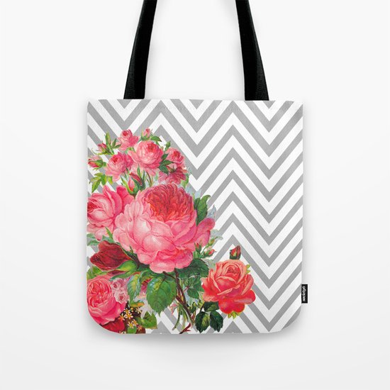 FLORAL CHEVRON Tote Bag
