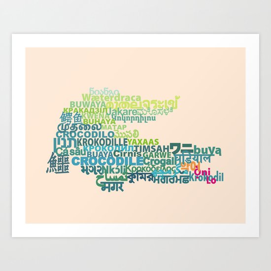 Crocodile in Different Languages Art Print
