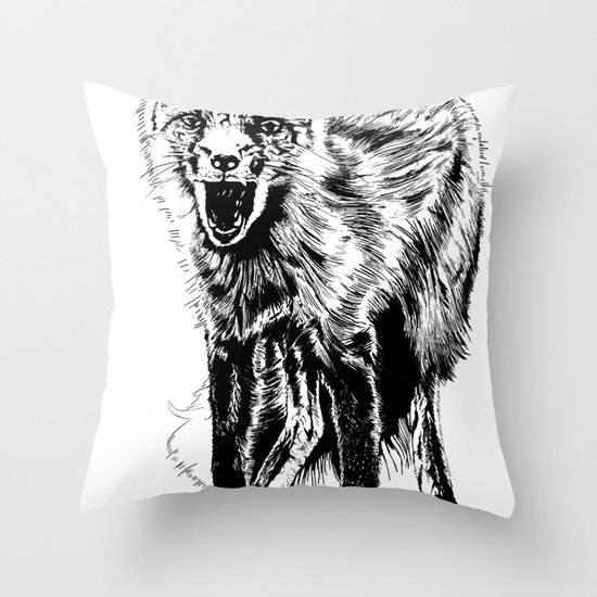 Angry Fox (b&w) Throw Pillow