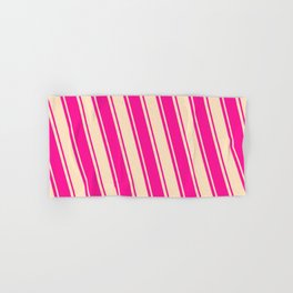 [ Thumbnail: Deep Pink & Bisque Colored Striped/Lined Pattern Hand & Bath Towel ]