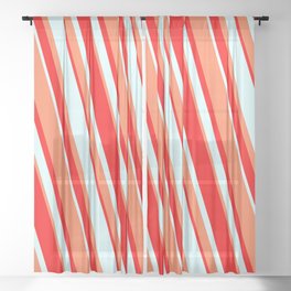 [ Thumbnail: Red, Light Cyan & Coral Colored Lines/Stripes Pattern Sheer Curtain ]