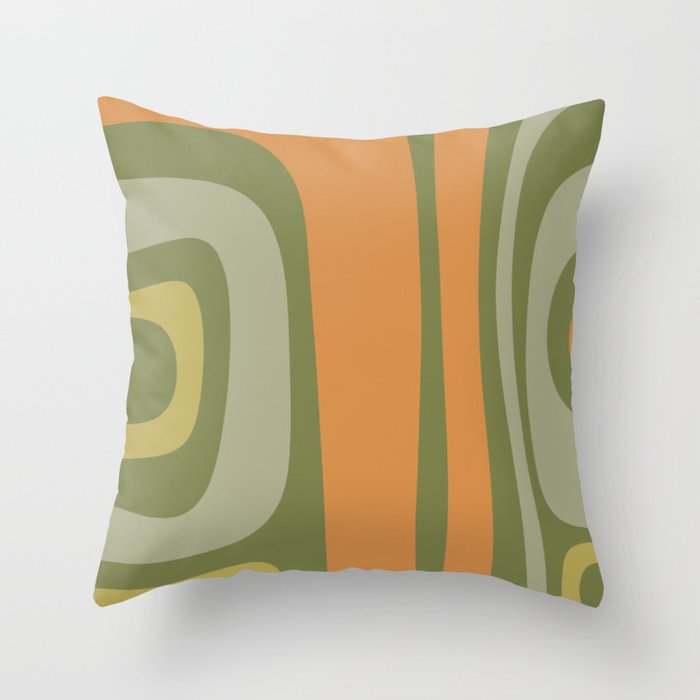 Tiki Abstract Minimalist Mid-Century Modern Pattern in Retro Olive Green and Orange Tones Throw Pillow