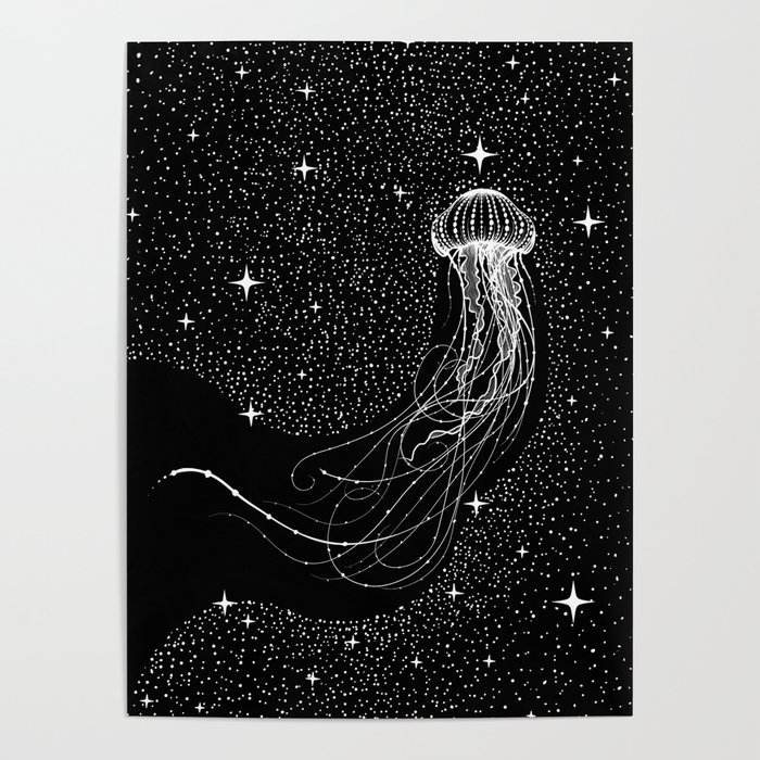 starry jellyfish (Black Version) Poster