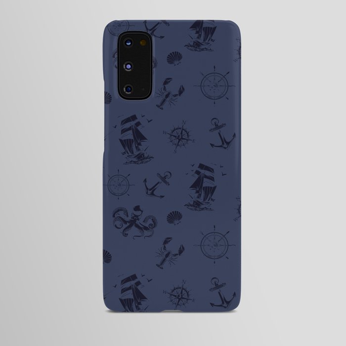 Navy Blue And Blue Silhouettes Of Vintage Nautical Pattern Android Case