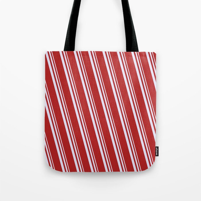 Lavender & Red Colored Lines Pattern Tote Bag