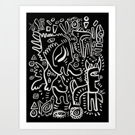 Black and White African Tribal Graffiti In the Night Art Print