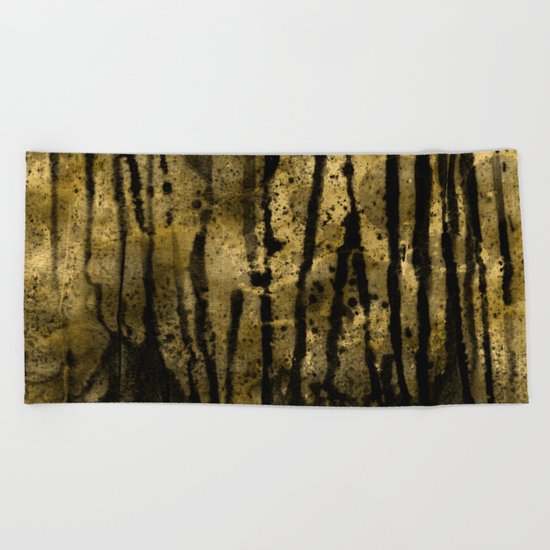 Black and Gold grunge modern abstract ink background Beach Towel