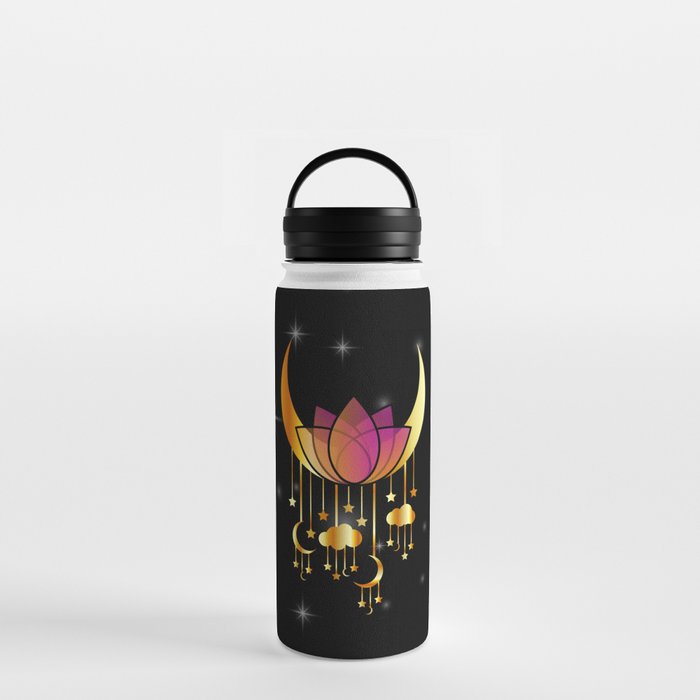 Mystic flower of life dreamcatcher with moons and stars Water Bottle