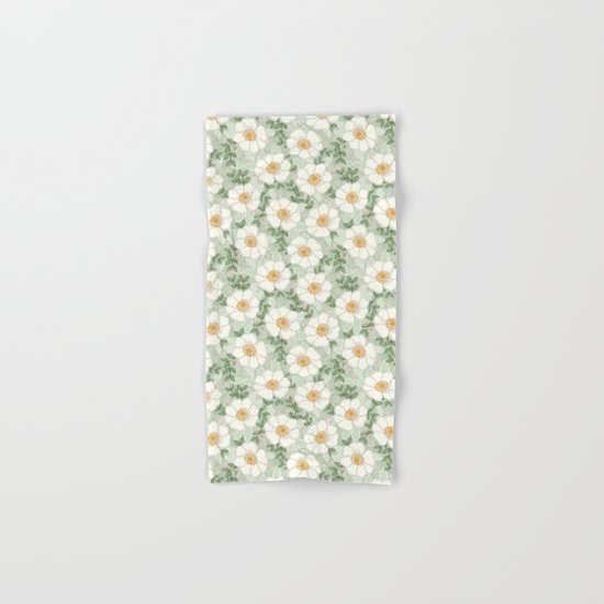 Sage pastel white green flowers blossom garden summer spring nature pattern painting florals Hand & Bath Towel