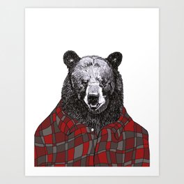 Black Bear in Flannel Shirt Art Print