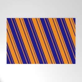 [ Thumbnail: Dark Orange and Dark Blue Colored Lines Pattern Welcome Mat ]