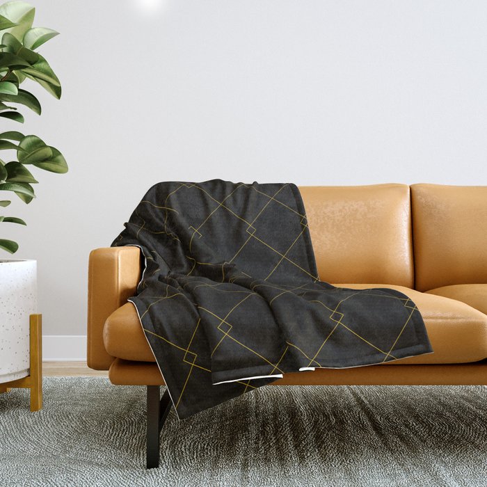 Trendy Black Gold Squares Collection Throw Blanket