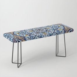 Ornamental Ethnic Bohemian Pattern III Navy Aqua Bench