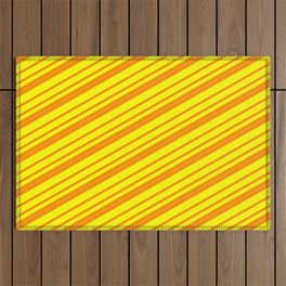 [ Thumbnail: Dark Orange and Yellow Colored Lined/Striped Pattern Outdoor Rug ]