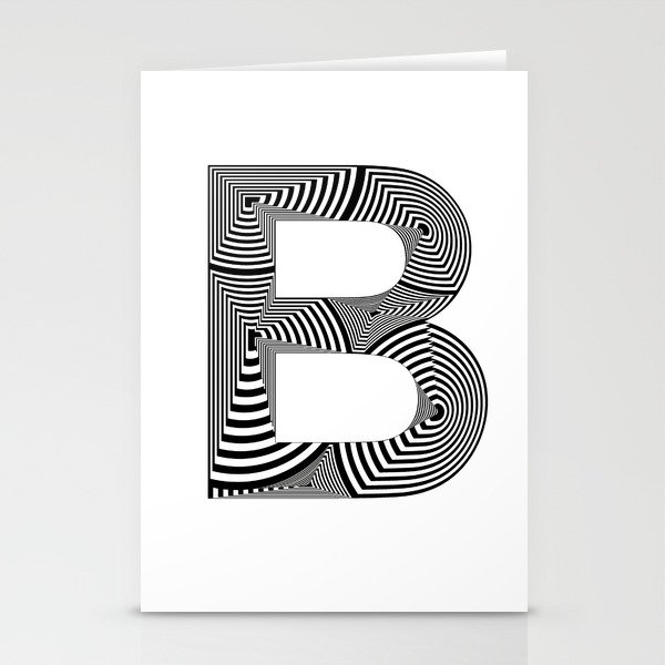 capital letter B in black and white, with lines creating volume effect Stationery Cards