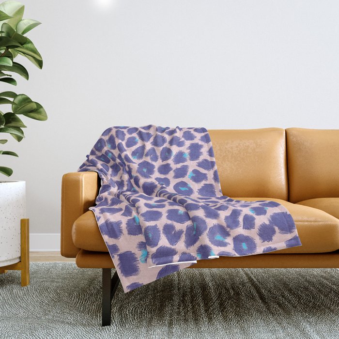 Leopard Spots, Cheetah Print, Lavender, Very Peri, Blush, Brush Strokes Throw Blanket