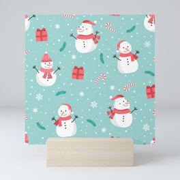 Seamless christmas snowman pattern  Mini Art Print