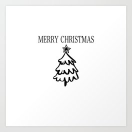 Merry Christmas Tree black and white Art Print