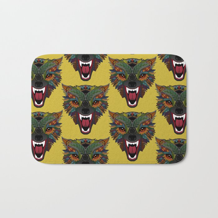 wolf fight flight ochre Bath Mat