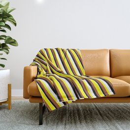 [ Thumbnail: Yellow, Sienna, Black, and White Colored Lined/Striped Pattern Throw Blanket ]