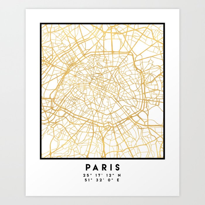 PARIS FRANCE CITY STREET MAP ART Art Print