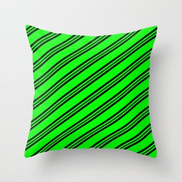 [ Thumbnail: Lime & Black Colored Lines Pattern Throw Pillow ]