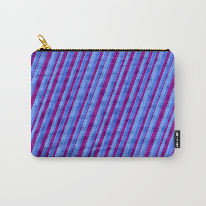 Cornflower Blue, Royal Blue & Purple Colored Pattern of Stripes Carry-All Pouch