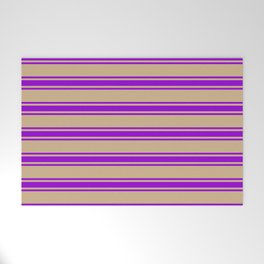 [ Thumbnail: Tan and Dark Violet Colored Lined/Striped Pattern Welcome Mat ]