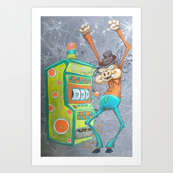 Skinny Pig playing Slot Machine Art Print