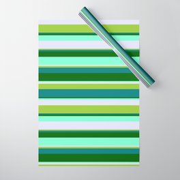 [ Thumbnail: Eyecatching Green, Teal, Dark Green, Aquamarine & Lavender Colored Striped/Lined Pattern Wrapping Paper ]