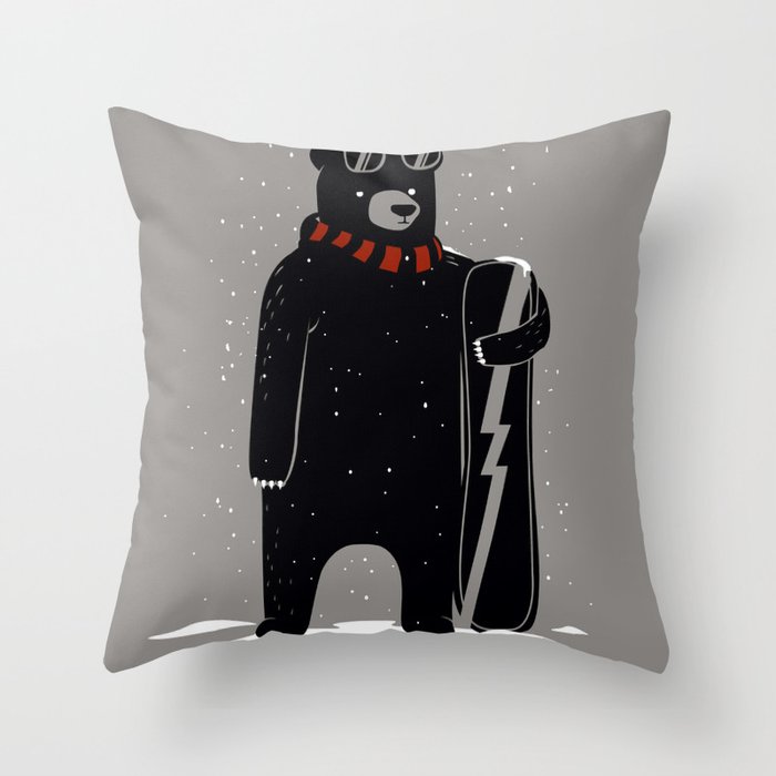 Bear on snowboard Throw Pillow