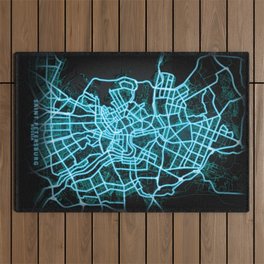 Saint Petersburg, Russia, Blue, White, Neon, Glow, City, Map Outdoor Rug