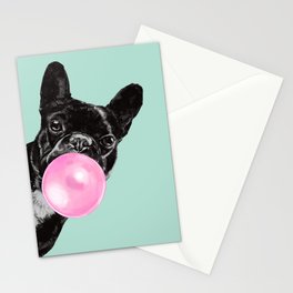 Bubble Gum Sneaky French Bulldog in Green Stationery Card