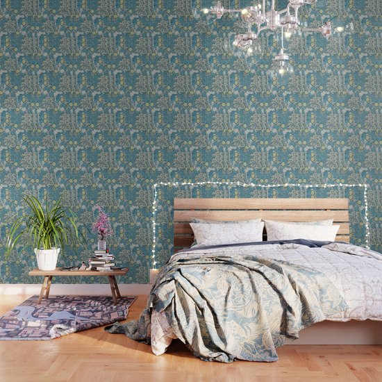 William Morris Art Nouveau Pattern Seaweed Blue Florals Vintage