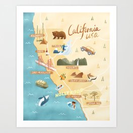 Illustrated Map of California Art Print